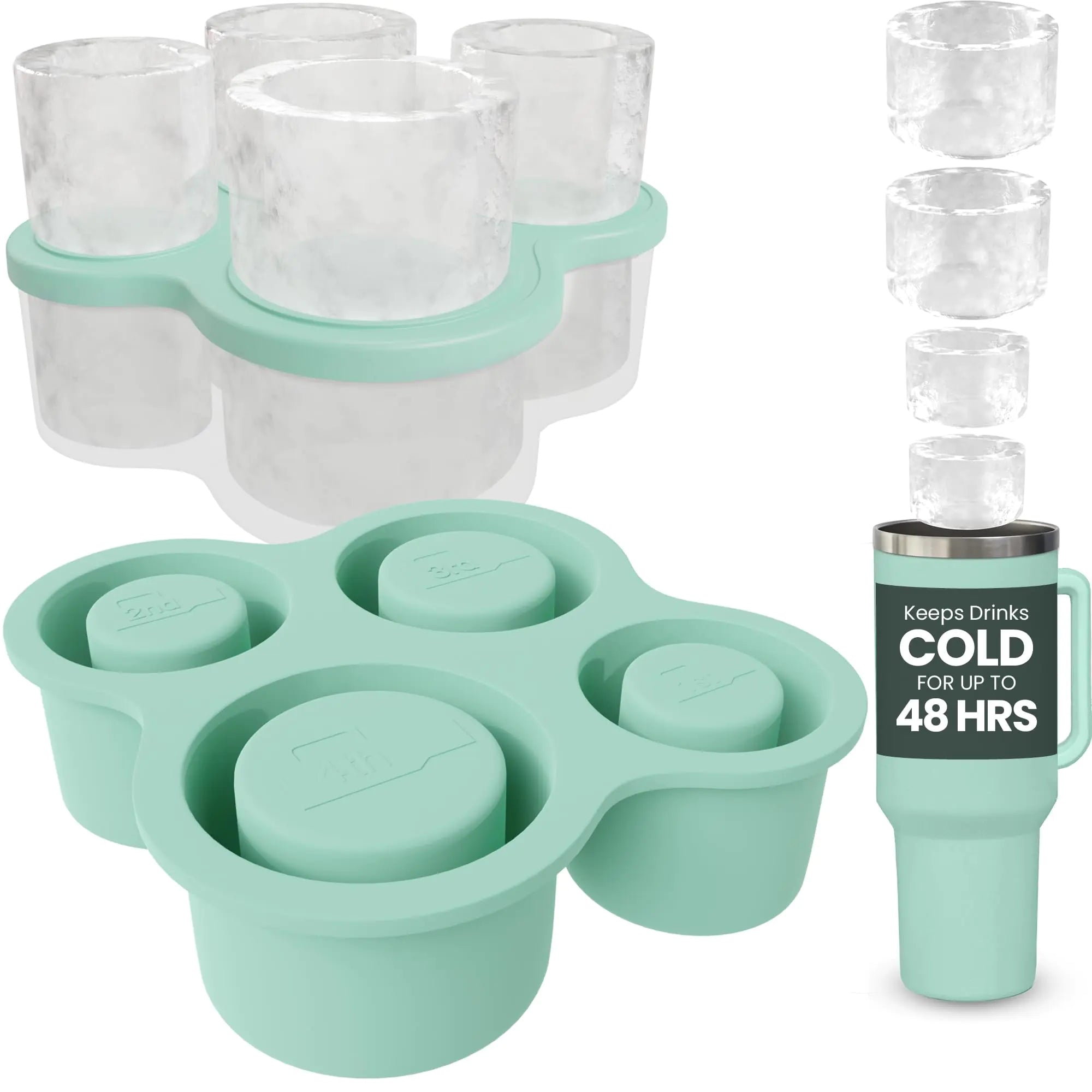 4-Ring Silicone Ice Cube Tray for Stanley Cup with Lid and Metal Reusable Straws - Stanley Ice Mold - Stanley Cup Ice Mold - Stanley Cup Ice Cube Mold for 14-40 oz Tumbler Whiskey Cocktails Drinks