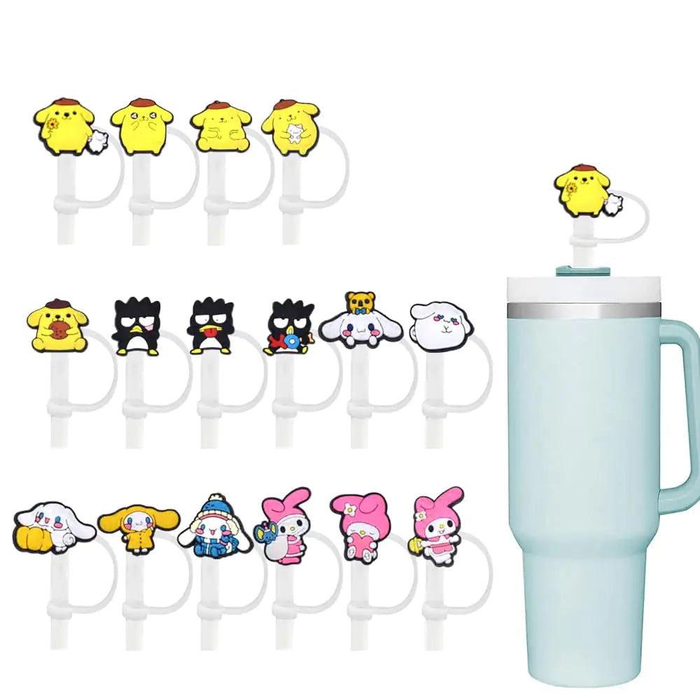 16Pcs 10mm Straw Cover for Stanley CupCute Silicone Straw Topper Straw Covers Cap for Stanley Cup 30&40oz with TumblersCartoon Stanley Lid Accessories Simple Stanley Cup Straw Topper SH-03-16