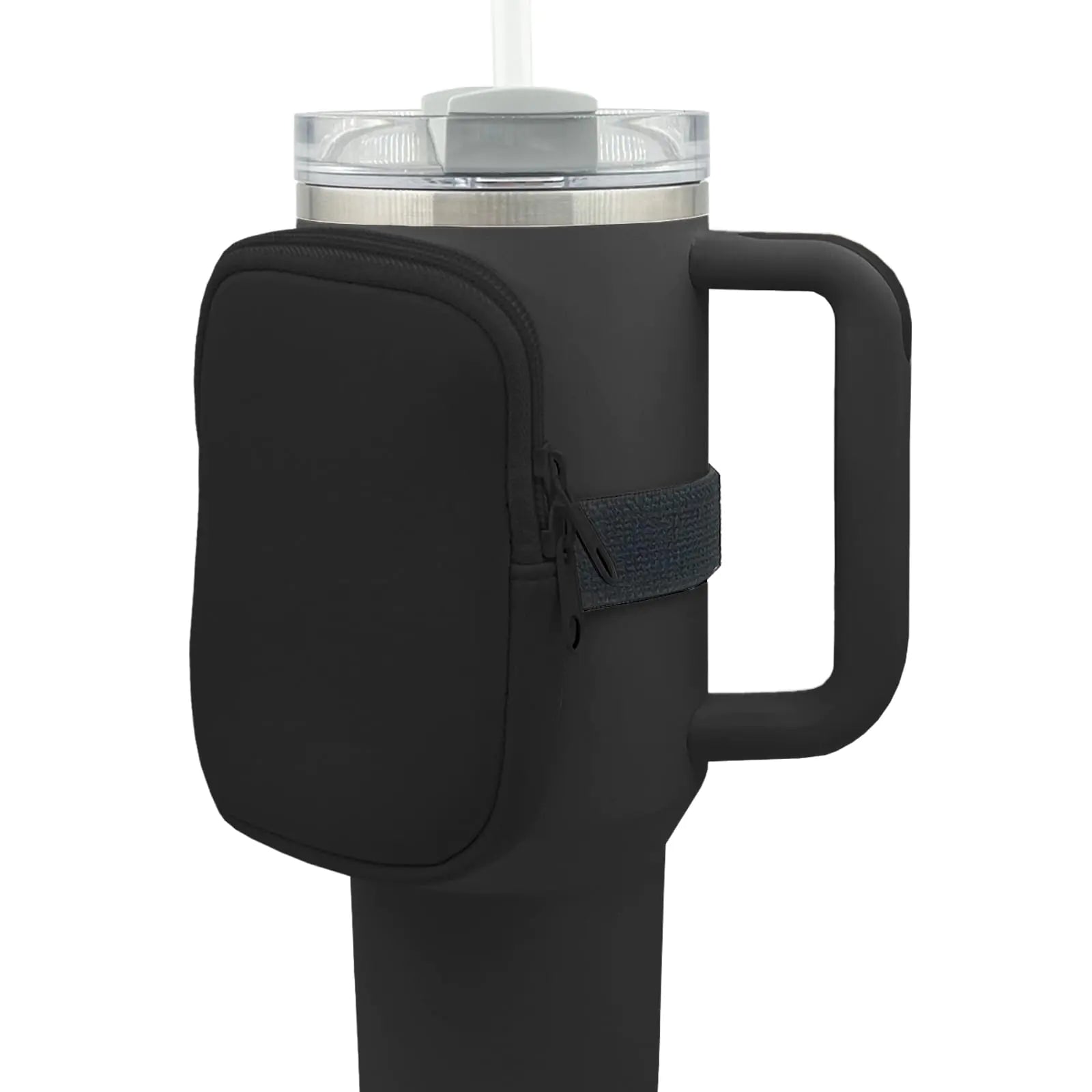 Kriklar Water Bottle Pouch for Stanley Quencher Adventure 40oz & Stanley IceFlow 20oz 30oz Stanley Cup Bag for Women Stanley Tumbler Pocket for Gym Walking Running Sports Accessories (Black)