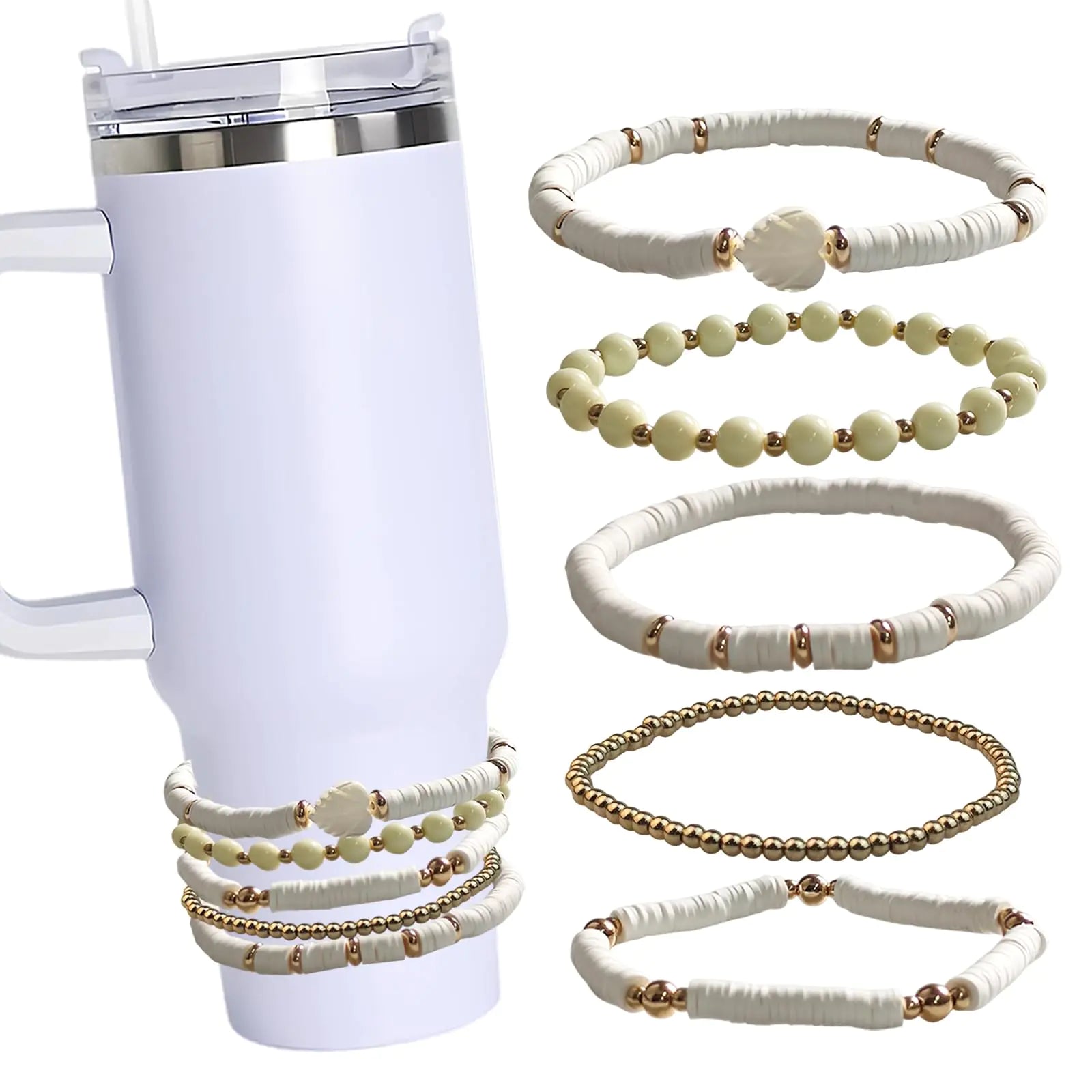 Bracelets Accessories for Stanley Cup5 Pcs Maple Leaf Stanley Cup AccessoriesStanley Cup Decorations for 30oz/40oz Stanley Cups(White)
