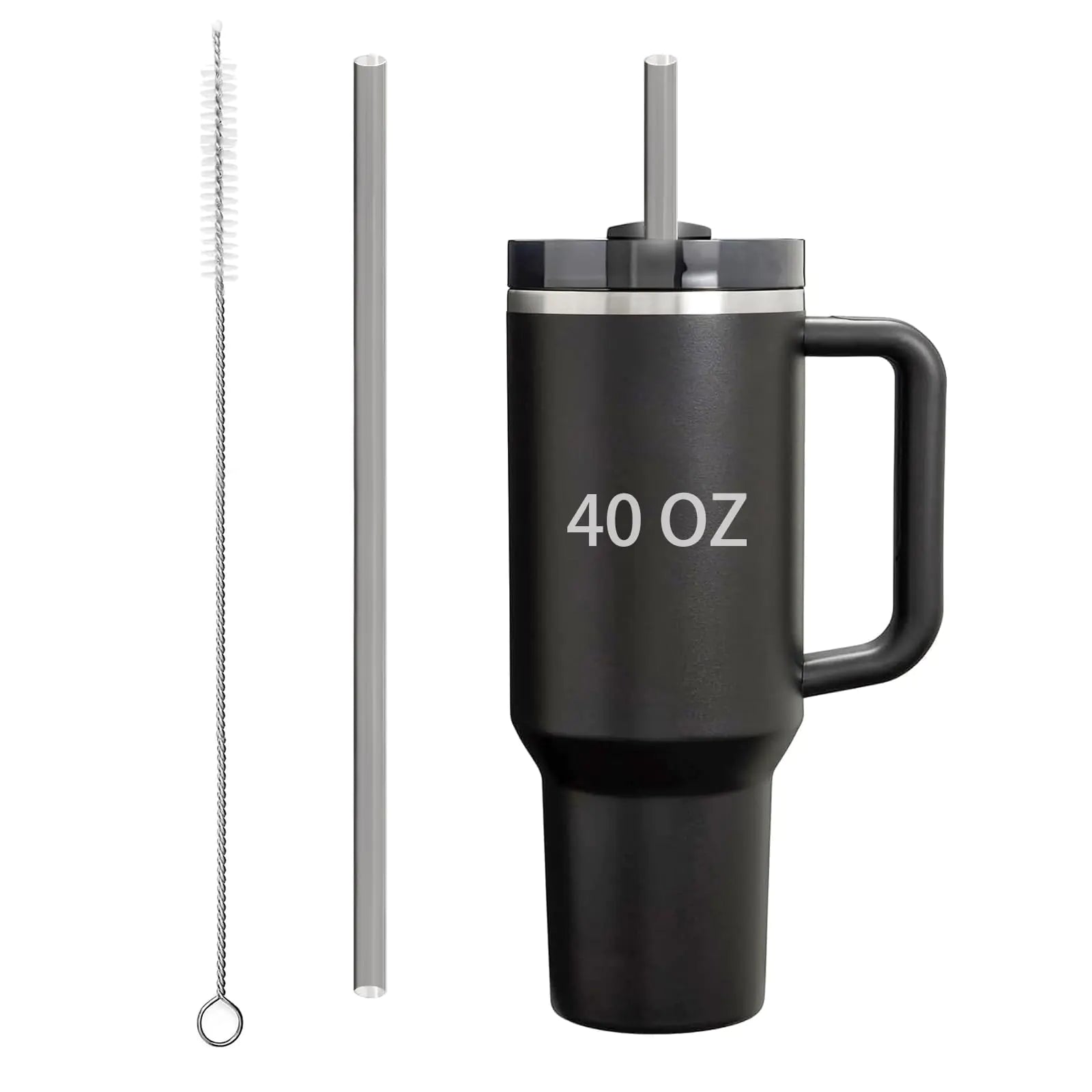 Linsaner 1 Pack 12" Reusable Straw and 1 pack 13" Cleaning Brush Perfect Replacement for Stanley Cup 40 oz for Stanley Straw for Stanley Cup Accessories for Stanley Accessories(Translucent Black)