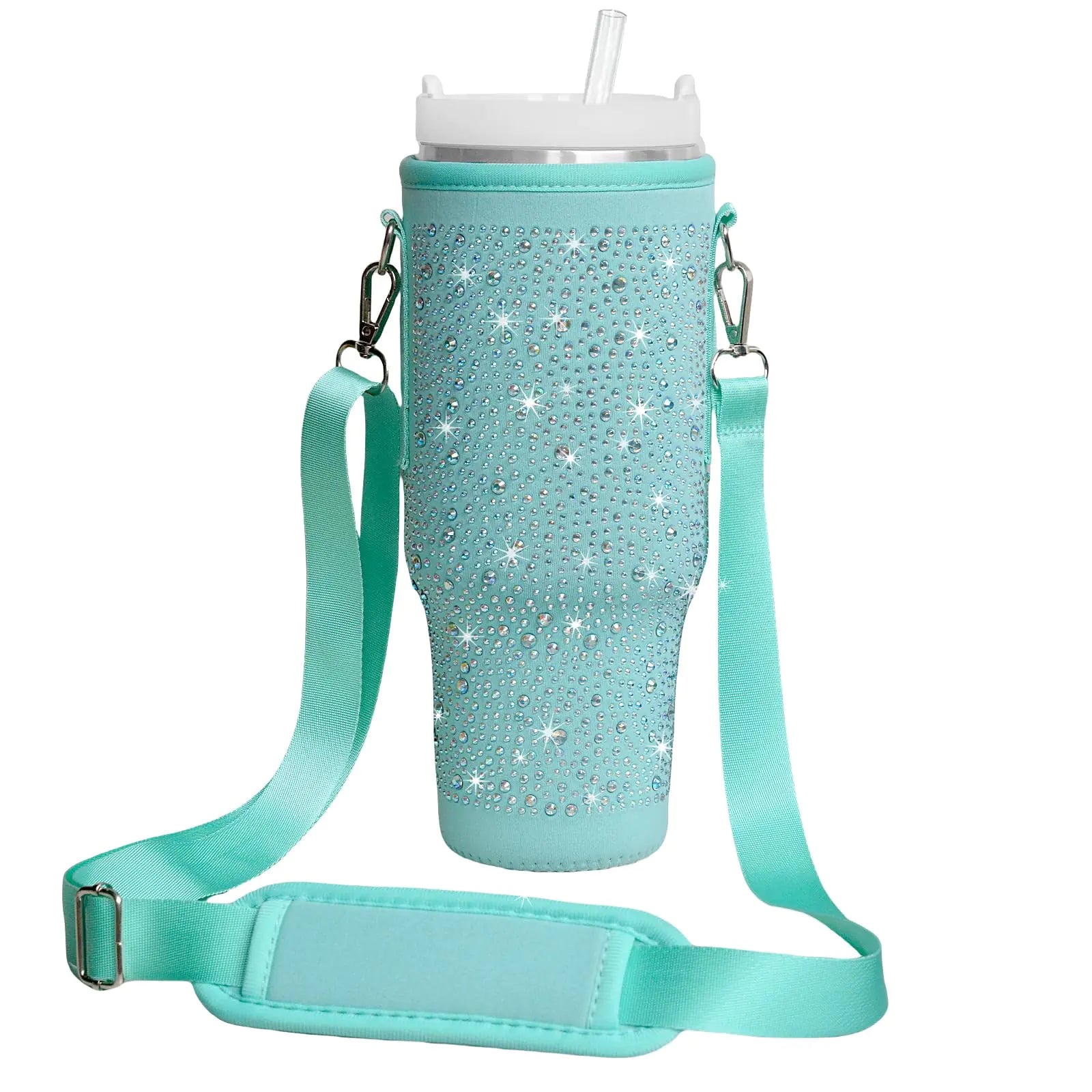 FLWVOG Bling Stanley Cup Bag Stanley Purse Water Bottle Carrier with Strap Stanley Cup Holder with Phone Pocket for Stanley 40 oz (Green)